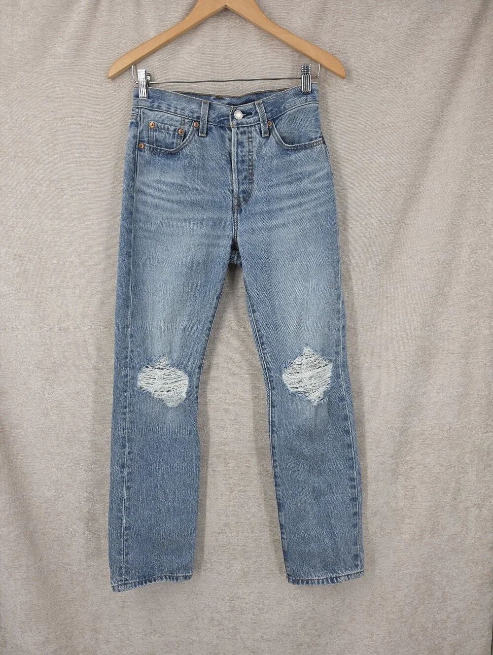 Levi's Classic Light Blue Distressed High-Rise Jeans Button Fly Straight Leg